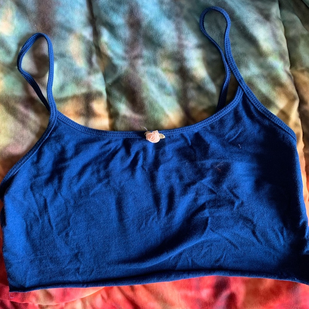 Navy blue cropped tank with little rose